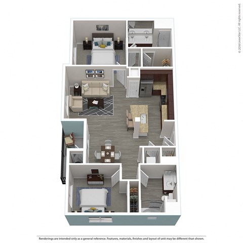 Floor plan for 2 beds, 2 baths, 1040 sqft